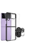 CEPCASE    Samsung Galaxy Z Flip 4 Kılıf Arka Şeffaf Köşe Ve Yüzük Renkli Darbeye Dayanıklı Sert Pc Kapak thumbnail 3