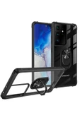 CEPCASE    Samsung Galaxy S21 Ultra Kılıf Arka Şeffaf Köşe Ve Yüzük Renkli Darbeye Dayanıklı Sert Pc Kapak thumbnail 4