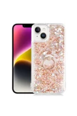 CEPCASE    Iphone 14 Kılıf Yüzük Standlı Sıvılı Simli Pullu Renkli Desenli Silikon Kapak thumbnail 1