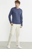Erkek Sıfır Yaka Basic Triko Kazak - Indigo thumbnail 2