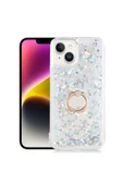 CEPCASE    Iphone 14 Plus Kılıf Yüzük Standlı Sıvılı Simli Pullu Renkli Desenli Silikon Kapak thumbnail 1