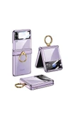 CEPCASE    Galaxy Z Flip 4 Kılıf Yüzüklü Lens Korumalı Metal Görünümlü Kapak - 3