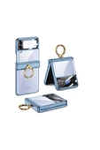 CEPCASE    Galaxy Z Flip 4 Kılıf Yüzüklü Lens Korumalı Metal Görünümlü Kapak - 1