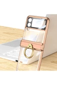 CEPCASE    Galaxy Z Flip 4 Kılıf Yüzüklü Lens Korumalı Metal Görünümlü Kapak - 2