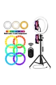 CEPCASE    Ring Light Led Renkli Işık Halkası Rgb-26 Işıklı Tripod Telefon Tutucu - 4