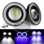 Opel Astra G 1998-2004 Uyumlu Üniversal Mercekli Angel Sis Farı Metal Su Geçirmez 76 mm Mavi Halkalı Gündüz Farı Angel Eyes 2 Adet thumbnail 2