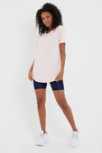 Kadın Açık Pembe Pis Yaka Salaş T-shirt ktcps001r07s - 2