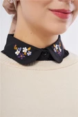 Siyah Gömlek Yakalı Boyunluk Terikoton Nakışlı Çiçek Desenli 1023_01 thumbnail 4