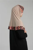 Bej Pratik Hazır Geçmeli Tesettür Eşarp Sandy Renkli Desenli Fileli 2401_12 thumbnail 3