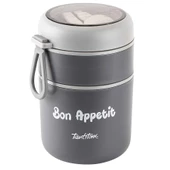 TANTİTONİ 2 KATLI FÜME-GRİ PLASTİK KAŞIKLI YEMEK TAŞIMA KABI 710 ML - 1