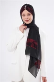 Bordo Taşlı Arkadan Bağlamalı Şal Şifon Çiçek Desenli 2319_16 thumbnail 2