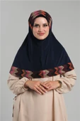 Lacivert Pratik Hazır Geçmeli Tesettür Eşarp Sandy Renkli Desenli Fileli 2401_02 thumbnail 1