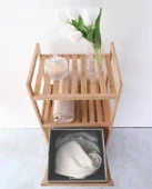 Bambu 2 Raflı Kirli Sepeti Çok Amaçlı Banyo Düzenleyici Organizer Raf - 3