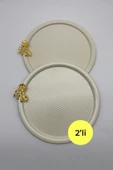 2'li Japon Güllü Yuvarlak Krem Çay ve Kahve Sunum Tepsisi, Dekoratif Servis Tepsisi 22cm - 1