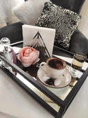 Çay Kahve Sunum Tepsisi Dekoratif The Milas  Aynalı Metal Tepsi 22cm X 30cm 2 Kişilik - 1