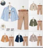 Palmiye Baskılı Tişört , Gömlek Ve Pantolon Takım MNK4136 thumbnail 3