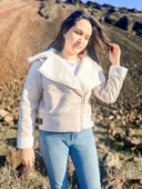 İçi Suni Kürklü Suni Süet Crop Biker Ceket - 3