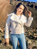 İçi Suni Kürklü Suni Süet Crop Biker Ceket - 10