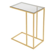 C Sehpa | Çok Amaçlı | Dekoratif Metal Yan Sehpa | Fiona | Güvenli Füme Temper Camlı Sehpa (Gold) - 1