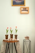 Saksı Desenli 3'lü Dekoratif Ahşap Vazo, Oturma Odası, Salon, Ofis Süs Eşyası - 7