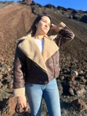 İçi Suni Kürklü Suni Süet Crop Biker Ceket - 9