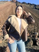 İçi Suni Kürklü Suni Süet Crop Biker Ceket - 6