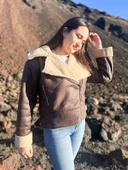 İçi Suni Kürklü Suni Süet Crop Biker Ceket - 8