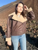 İçi Suni Kürklü Suni Süet Crop Biker Ceket - 12