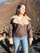 İçi Suni Kürklü Suni Süet Crop Biker Ceket - 3