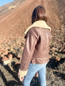 İçi Suni Kürklü Suni Süet Crop Biker Ceket - 2