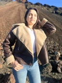 İçi Suni Kürklü Suni Süet Crop Biker Ceket - 5