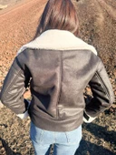 İçi Suni Kürklü Suni Süet Crop Biker Ceket - 4