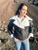 İçi Suni Kürklü Suni Süet Crop Biker Ceket - 7