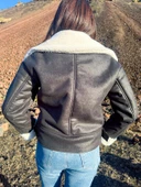 İçi Suni Kürklü Suni Süet Crop Biker Ceket - 8