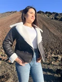 İçi Suni Kürklü Suni Süet Crop Biker Ceket - 5