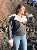 İçi Suni Kürklü Suni Süet Crop Biker Ceket - 1