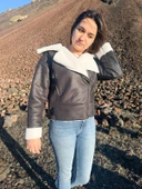 İçi Suni Kürklü Suni Süet Crop Biker Ceket - 2