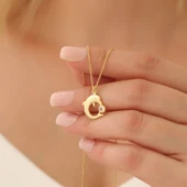 925 Ayar Gümüş Taşlı Yunus Balığı Kolye thumbnail 2