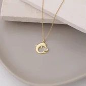 925 Ayar Gümüş Taşlı Yunus Balığı Kolye thumbnail 5