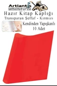 Hazır Kitap Kaplığı Şeffaf Buzlu Kırmızı 10 Adet 1 Paket Cırtlı Ayarlanabilir Kendinde Yapışkanlı Kaplık Okul Sınıf - 1