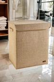 PRENDİ HOME Jüt Kapaklı Katlanır Kirli Çamaşır Çocuk Odası Oyuncak Saklama Kutusu Sepet 40x50x30 - 1