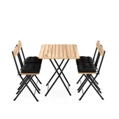 Eportatif 4 Kişilik Minderli Bistro Takım Bahçe Masa Sandalye Çam 1430 thumbnail 3