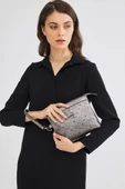 Kadın Basic Clutch Çanta Monogram Desenli Logolu Gümüş Siyah (4010G) 214009 - 1