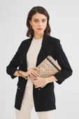 Kadın Basic Clutch Çanta Monogram Desenli Şeritli Altın Siyah (4006A) 214012 - 1