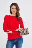 Kadın Basic Clutch Çanta Leopar Desen Taba Siyah (4031-T) 214030 - 2