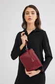 Kadın Basic Clutch Çanta Monogram Desenli Logolu Bordo Siyah (4010B) 214009 - 1