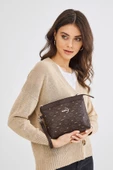 Kadın Basic Clutch Çanta Monogram Desenli Logolu Kahverengi Taba (4010K) 214009 - 2