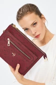Kadın Basic Clutch Çanta Monogram Desen Bordo Siyah (4034B) 214031 - 1
