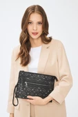 Kadın Basic Clutch Çanta Monogram Desen Siyah Gri (4034SG) 214031 - 4