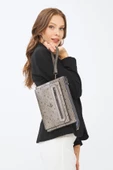 Kadın Basic Clutch Çanta Monogram Desen Gümüş Siyah (4034G) 214031 - 3